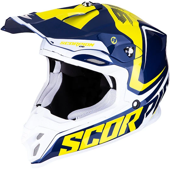 Helm Moto Cross Enduro Scorpion VX-16 ERNEE Blau Gelb Weiß 1 Helm Moto Cross Enduro Scorpion VX-16 ERNEE Blau Gelb Weiß