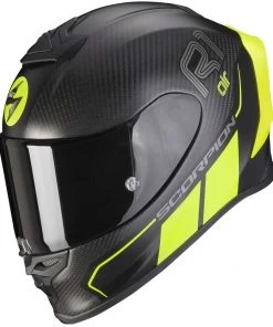 Integrierter Motorradhelm Aus Scorpion Carbon EXO-R1 CARBON CORPUS II Mattschwarz Gelb Fluo