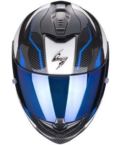 Scorpion Integrierter Motorradhelm Aus Skorpionfaser EXO-1400 AIR FORTUNA Weiß Blau -Scorpion Geschaft integrierter motorradhelm aus skorpionfaser exo 1400 air fortuna weiss blau 116134