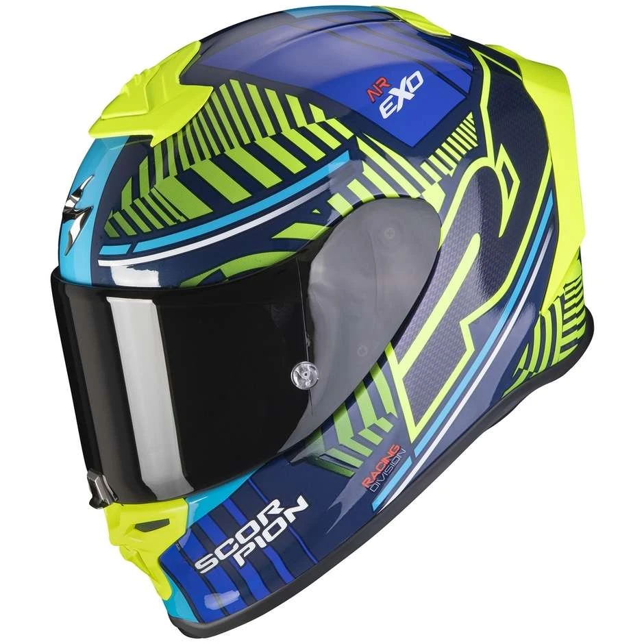 Scorpion Integrierter Motorradhelm Aus Skorpionfaser EXO-R1 LUFTVICTORY Blau Gelb Fluo 1 Scorpion Integrierter Motorradhelm Aus Skorpionfaser EXO-R1 LUFTVICTORY Blau Gelb Fluo