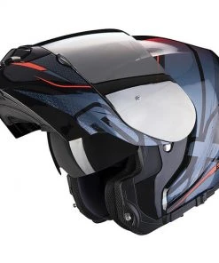 Modularer Motorradhelm Aus Scorpion Fiber EXO 3000 Air CREED Schwarz Rot