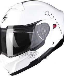 Modularer Motorradhelm P / J Scorpion EXO-930 SHOT White Pearl Black