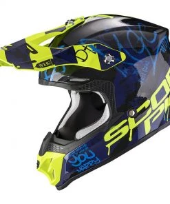 Moto Cross Enduro Helm Scorpion VX-16 Air ORATIO Schwarz Blau Gelb Fluo