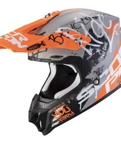 Moto Cross Enduro Scorpion VX-16 Helm ORATIO Grau Undurchsichtig Orange